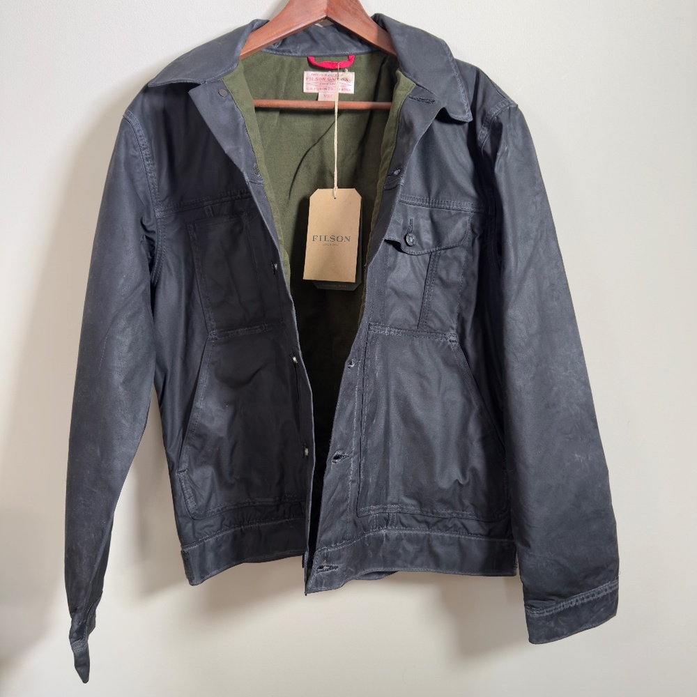 Filson Short Lined Cruiser Jacket - Black/Dark Green (Waxed Cloth) Soy Wax inc.